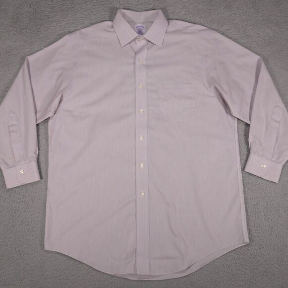 Brooks Brothers Shirt Men 16-32 Classic Orange Green Striped Button Long Sleeve - Picture 10 of 16